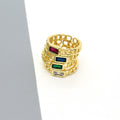 Gold Tone Rectangular Crystal Chain Link Adjustable Rings in Four Colors view 4