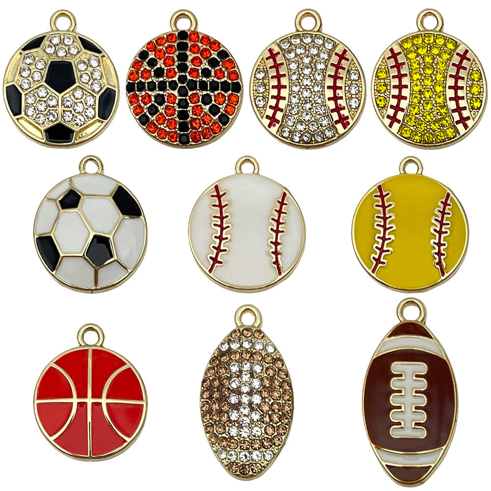 Rhinestone Enamel Zinc Alloy Basketball Charm Pendant for DIY Necklace Keychain Jewelry