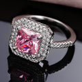 Silver Tone Pink Square Stone Halo Ring Jewelry Design view 2