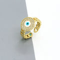 Gold Tone Crystal Halo Round Evil Eye Chain Band Rings in Five Colors view 6