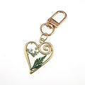Gold Tone Open Heart Pressed Flower Resin Clip Keychains view 7