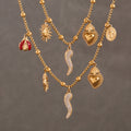 Sun Ladybug Heart and Chili Charm Necklace Collection in Gold Tone view 4