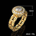 Gold Chain Link Band Round Halo Clear CZ Center Ring view 5