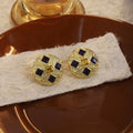 Gold Round Purple Square Center Statement Stud Earrings view 2