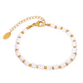 White Shell Disc Bead Bracelet Gold Accents Adjustable view 5