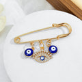 Gold-Tone Evil Eye Safety Pin Brooch with Charm Dangles view 12