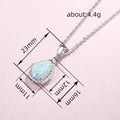 Silver Tone Opal Teardrop Halo Pendant Necklace Clear CZ view 4