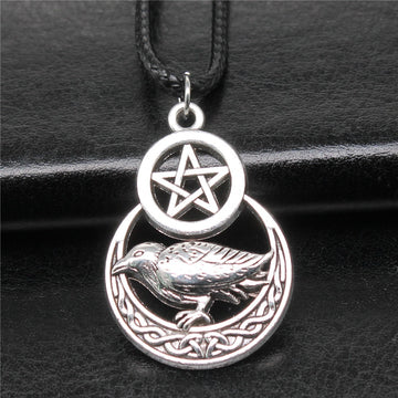 Raven Pentagram Cord Necklace in Detailed Metal Finishes for Jewelry Making