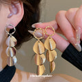 Tiered Oval Disc Drop Earrings in Gold and Silver Tones view 2