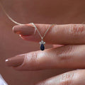Blue Teardrop Stone Pendant Necklace Gold Tone Cable Chain view 3