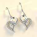 Silver Tone Open Heart Crown Clear Stone Drop Hook Earrings view 2