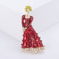 Enamel Lady in Gown Brooch Rhinestones Red Pink or Teal view 6