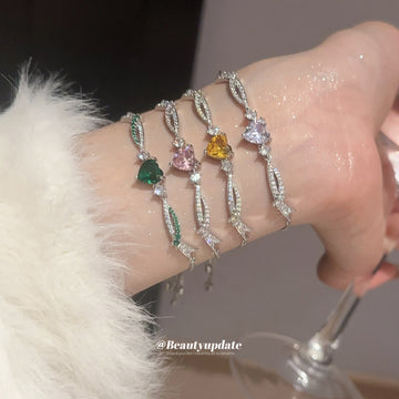 Heart Crystal Slider Bracelet Leaf Accents 5 Styles