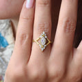 Gold Tone Marquise Open Frame Ring Clear Stone Accents view 2
