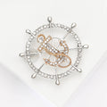 Crystal Ship Wheel Brooch in Silver and Gold Tones view 3