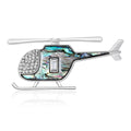 Abalone Shell Helicopter Brooch Silver Tone Rhinestone Nose view 1