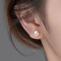 Faux Pearl V-Shape CZ Stud Earrings Gold Silver Tone Metal view 3