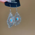 Silver Tone Turquoise Leaf and Filigree Drop Earrings view 6