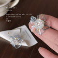 Clear Glass Petal Flower Stud Earrings with Crystal view 2