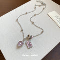 Silver Pink Heart Charm Necklace Envelope Charm Beaded Chain view 4