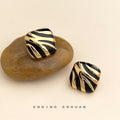 Black and Gold Zebra Stripe Square Metal Stud Earrings view 3