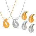 Gold Steel Teardrop Pendant Necklaces Hammered Earrings view 5