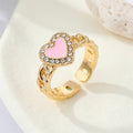 Gold Tone Crystal Heart Adjustable Open Rings in Red and Pink view 3
