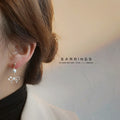 Gold Pearl Crystal Bow Drop Stud Earrings Clear Stones view 2