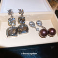 Square Crystal and Pearl Drop Earrings in Two Styles view 4