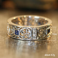 Silver Tone Filigree Band Ring With Blue Square Stones view 4