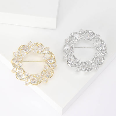 Crystal Olive Wreath Brooch shown on a clean white display