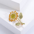 Enamel Sunflower Brooch with Rhinestone Center Two Tones view 4
