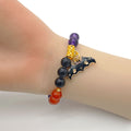 Multicolor Bead Bat Charm Stretch Bracelet Gold Accents view 4