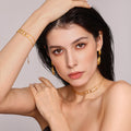 Gold Stainless Steel Rhombus Charm Choker Necklace Bracelet view 3