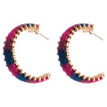 Rainbow Woven C Hoop Stud Earrings With Gold Tone Trim view 5