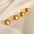 Gold Round Wave Texture Disc Stud Earrings Polished Metal view 2