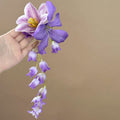 Purple Fabric Flower Hair Clip Cascading Bell Bloom view 4