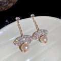 Champagne Crystal Butterfly and Faux Pearl Drop Stud Earrings view 6