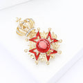 Crown and Red Star Medal Brooch with Crystal Details view 3