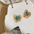 Gold Tone Heart Frame Iridescent Shell Butterfly Stud Earrings view 4