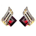 Gold Geometric Wing Square Crystal Stud Earrings Alloy view 7