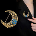 Blue Gold Tone Moon Metal Brooch Pin for Jackets and Lapels view 4