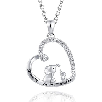 Silver Heart Elephant Always In My Heart Pendant Necklace