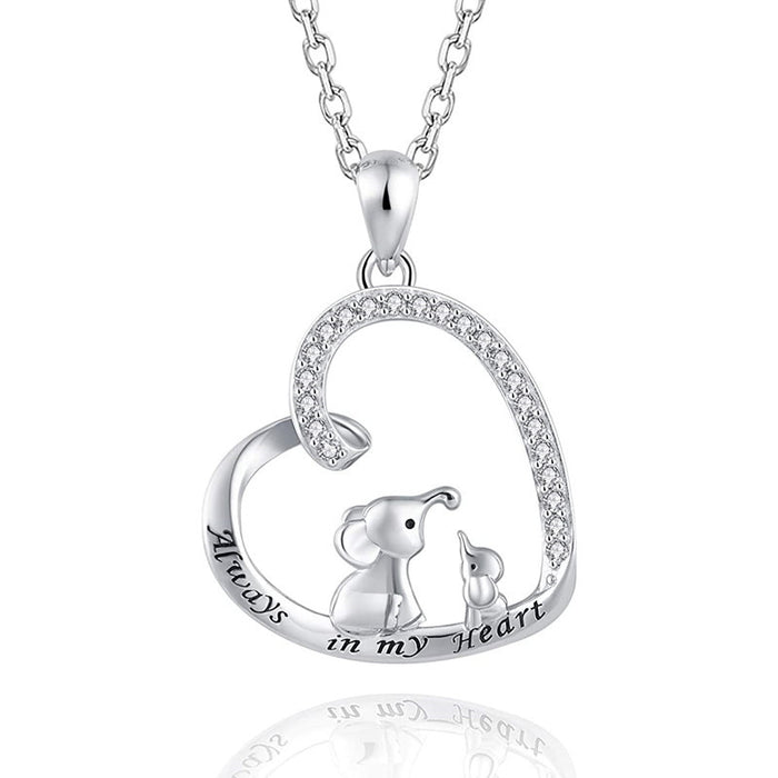 Silver Heart Elephant Always In My Heart Pendant Necklace