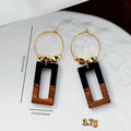 Rectangular Wood and Resin Hoop Drop Earrings in Eight Colors view 4
