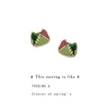 Gold Tone Green Burgundy Patchwork Cat Head Stud Earrings view 1