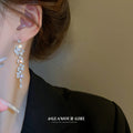 Silver Tone Crystal Leaf Cascade Drop Earrings Jewelry view 3
