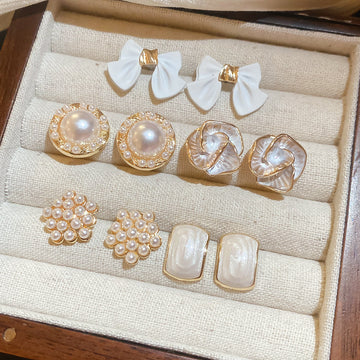 Pearl Flower Bow Stud Earring Ten Piece Sets Two Styles