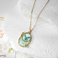 Gold Tone Oval Pressed Flower Frame Pendant Necklaces view 5