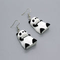 Black and White Panda Figural Drop Earrings with Silver Tone Hooks view 3